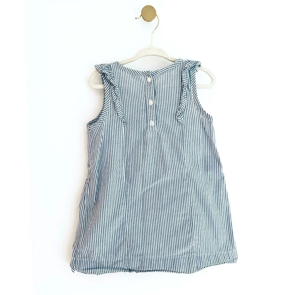 Carter's Blue and White Striped Sleeveless Top with Ruffle Accents | Girls 4T